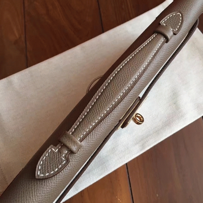 Etoupe Epsom Knockoff Hermes Kelly Cut Clutch Stylish Purse angle 4
