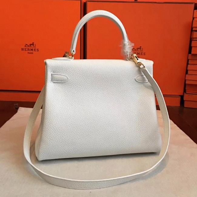 White Clemence Imitation Hermes Kelly Retourne 28cm Chic Tote angle 2