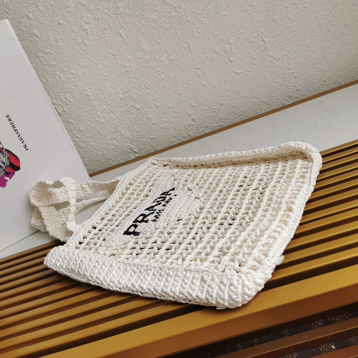 Prada Small Tote Bag Best Replica in White Woven Raffia angle 2