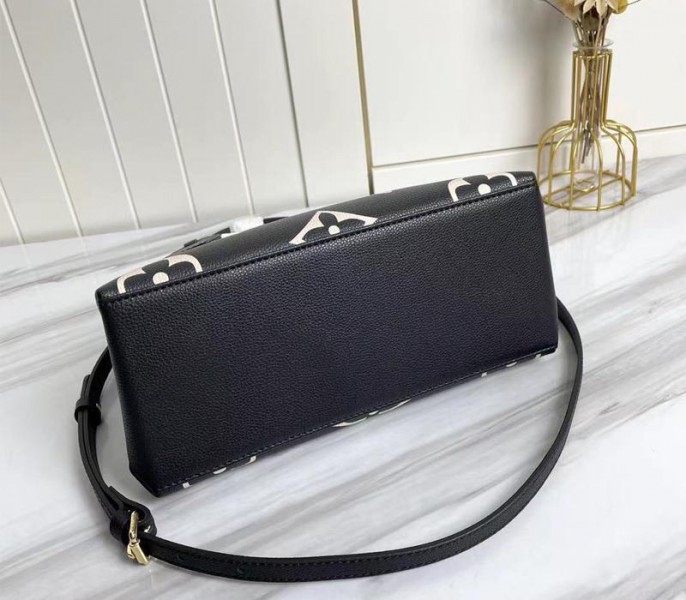 Louis Vuitton Bicolor Monogram Empreinte Leather Petit Palais Handbag In Black And Beige angle 3