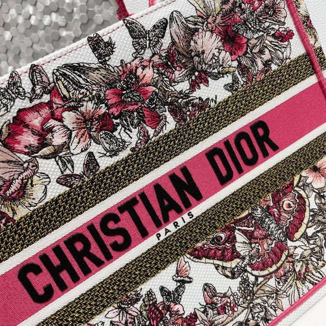 Dior Medium Book Tote Bag Fake in Multicolor Butterfly Embroidery angle 3