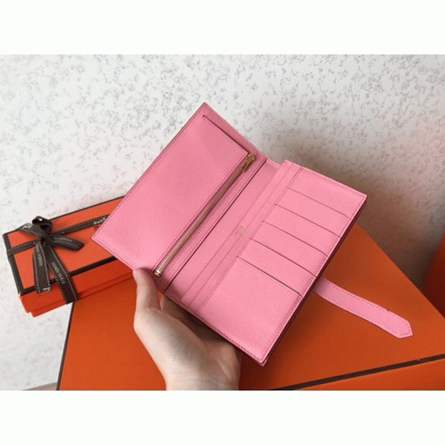 Grey Pink Epsom Knockoff Hermes Bearn Wallet angle 4