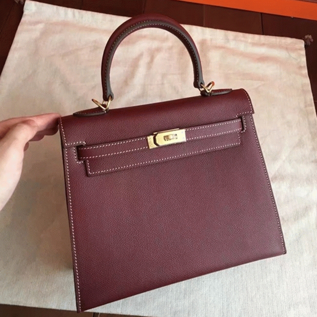 Bordeaux Epsom Imitation Hermes Kelly 25cm Elegant Purse