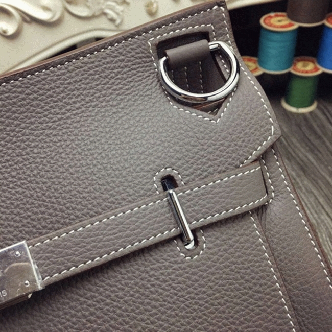 Large grey knockoff Hermes Jypsiere 34cm handbag angle 4