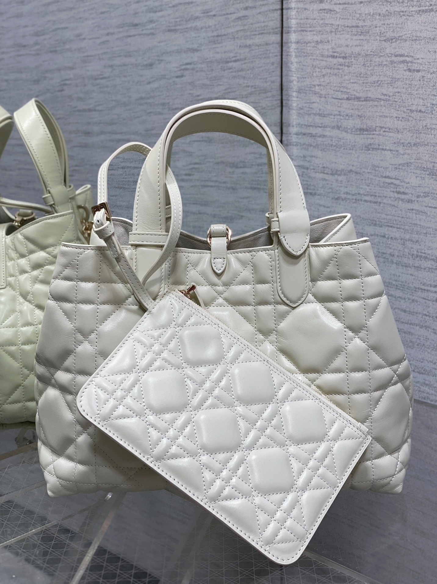 Dior Toujours Medium Bag Knockoff in White Macrocannage Calfskin angle 2