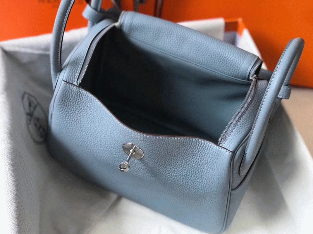 Replica Hermes Lindy 30cm bag in blue lin color angle 2