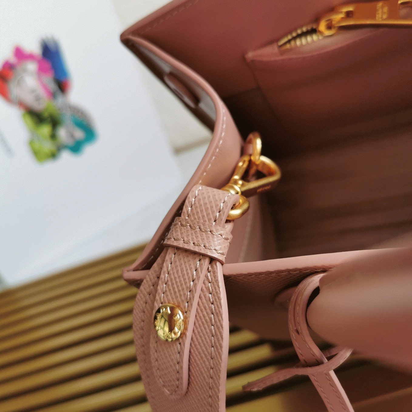 Prada Monochrome Medium Bag Best Replica in Nude angle 3