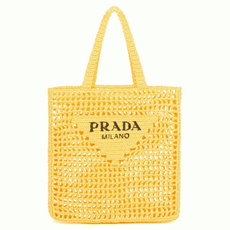Prada Small Tote Bag Replica in Yellow Woven Raffia