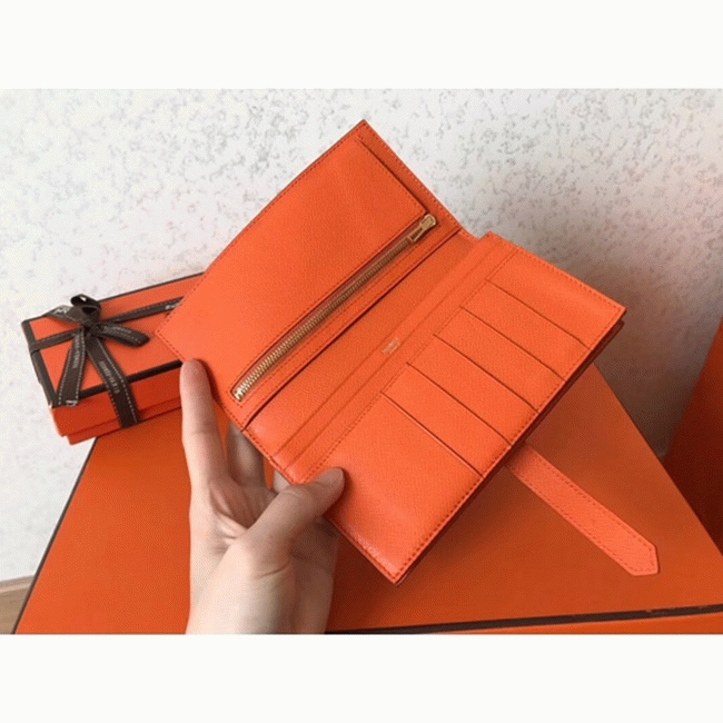 Malachite Orange Knockoff Hermes Bearn Wallet angle 3