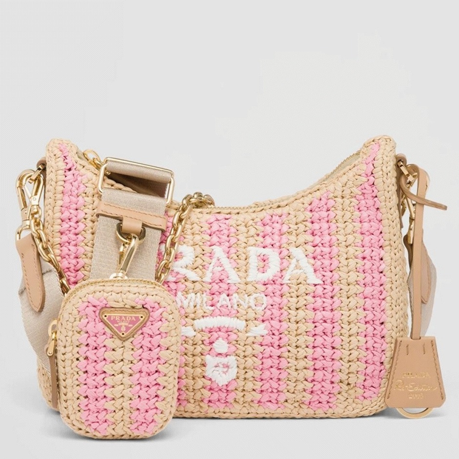 Prada Re-Edition Bag Knockoff in Beige and Pink Stripe