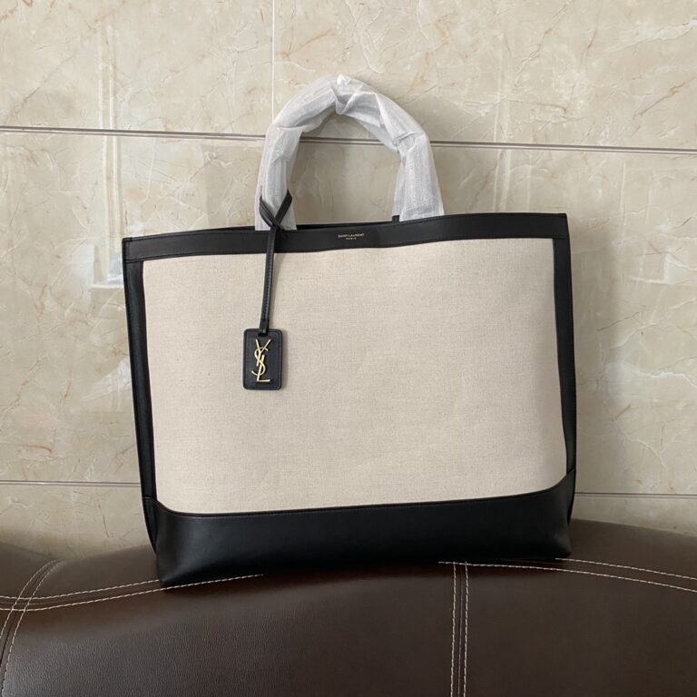 SHOPPING TAG IN CANVAS AND LEATHER