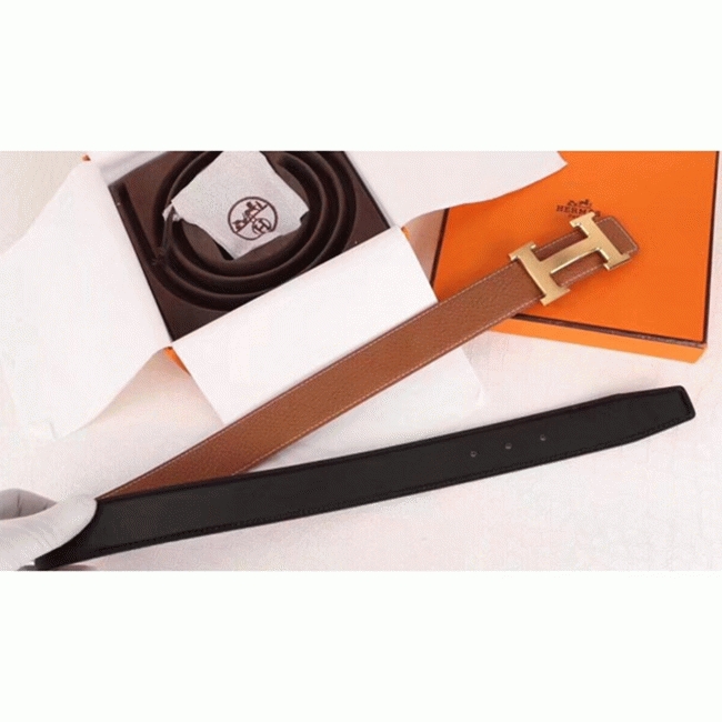 Fake Hermes H-shaped belt buckle in brown angle 3