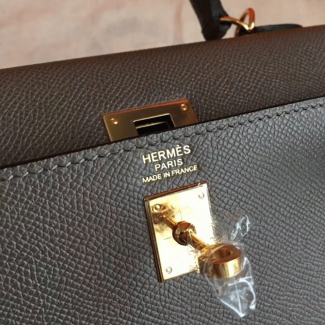 Etoupe Epsom Replica Hermes Kelly 25cm Sellier Refined Bag angle 4