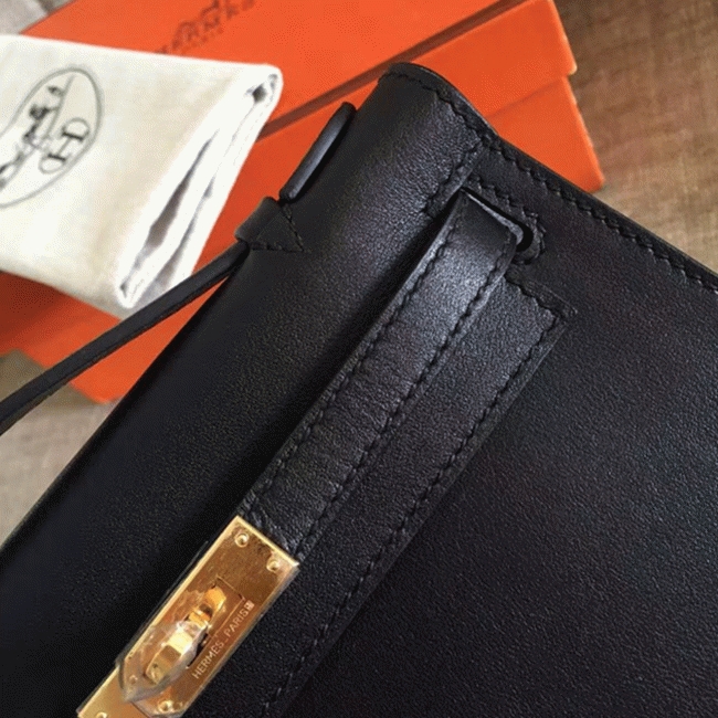 Black Swift Top Replica Luxury Hermes Kelly Pochette Minimalist Clutch angle 4