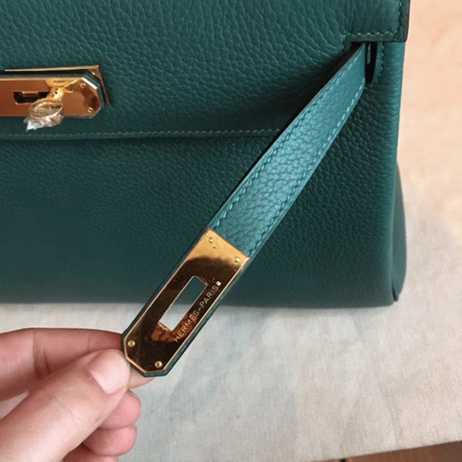 Malachite Clemence Copy Designer Hermes Kelly Retourne 28cm Bag angle 2