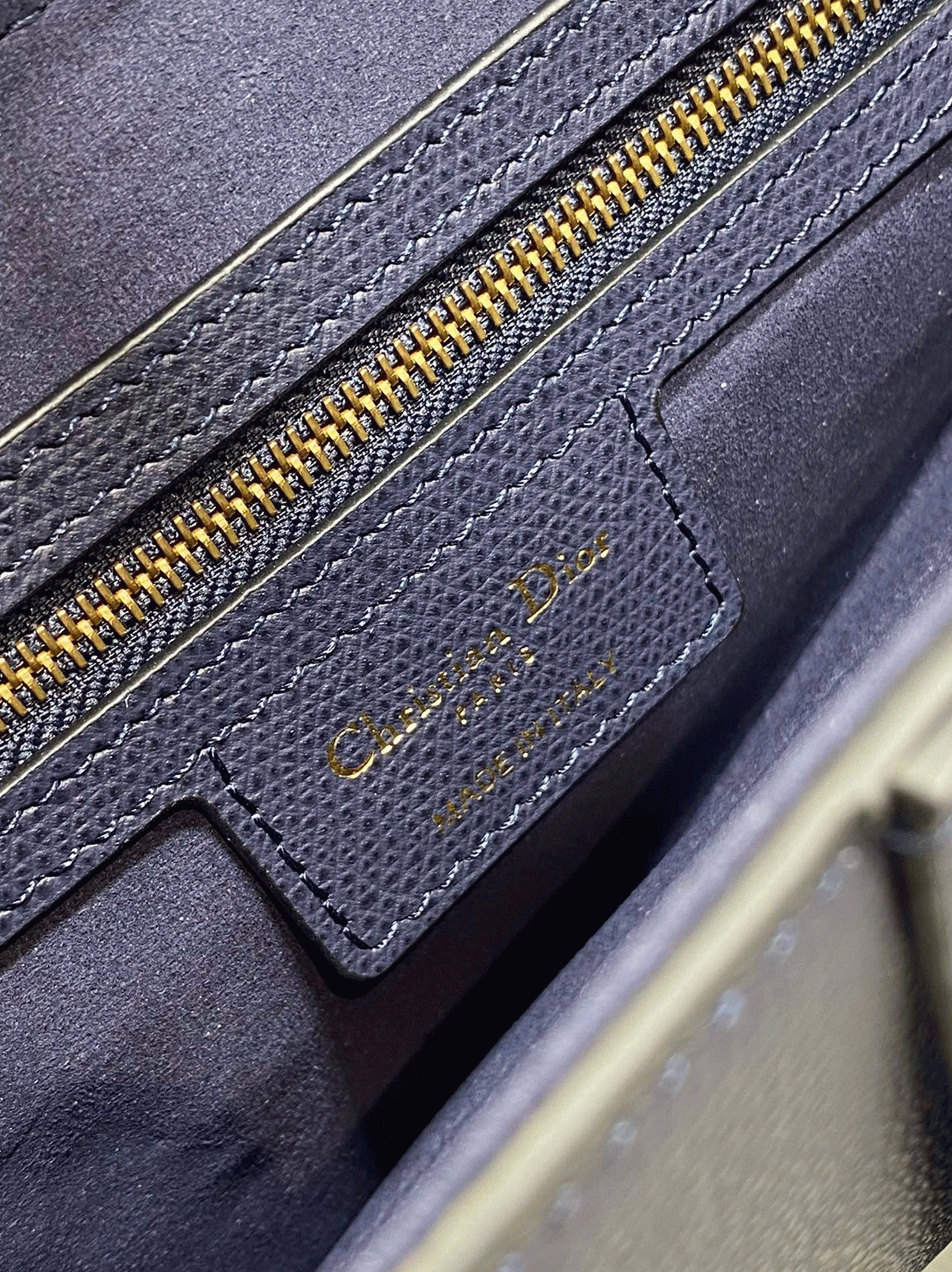 Dior Saddle Bag with Strap Replica in Indigo Blue Grained Calfskin angle 3