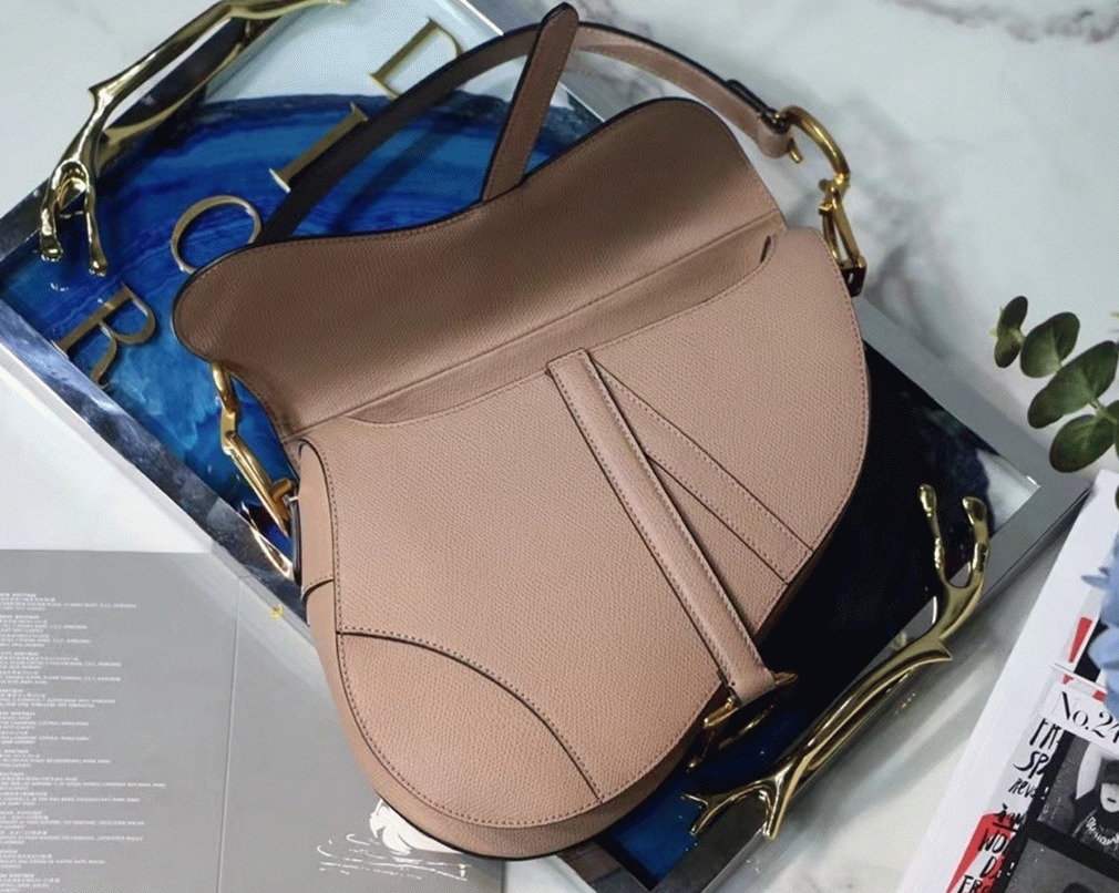 Dior Saddle Bag Fake in Blush Grained Calfskin angle 4