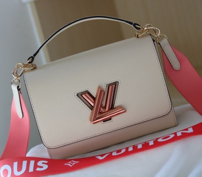 Louis Vuitton Epi Leather Twist MM Handbag In Quartz White With Gradient Strap angle 2