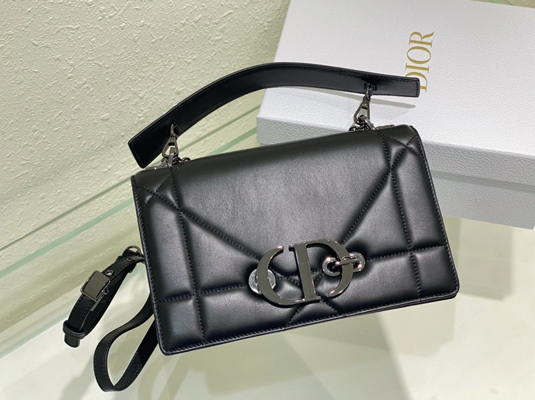 Dior 30 Montaigne Chain Bag with Handle Fake in Black Lambskin angle 2