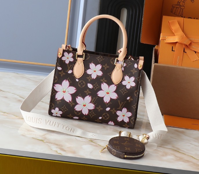 LV X TM Monogram Canvas Onthego PM With Cherry Blossom angle 4