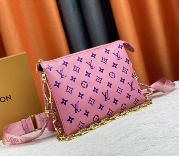Louis Vuitton Coussin PM Bag In Pink And Purple With Jacquard Strap angle 2