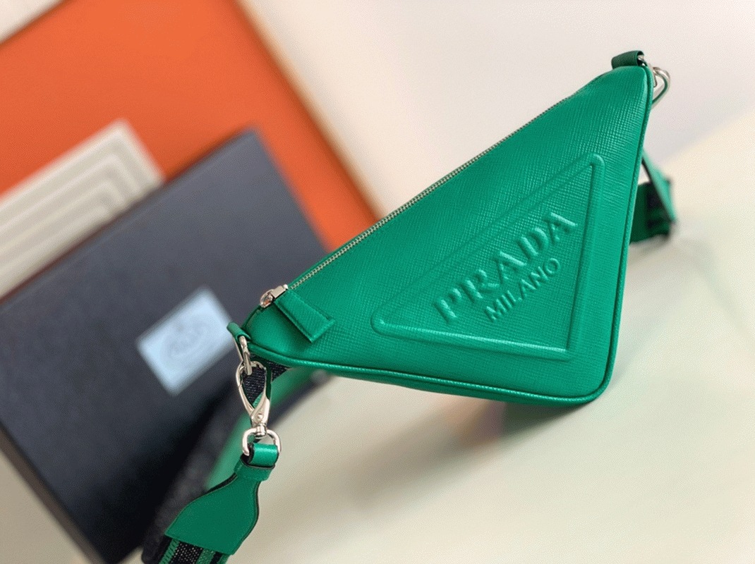 Prada Triangle Shoulder Bag Fake in Green angle 5