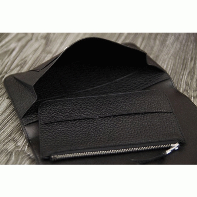 Black fake luxury Hermes Dogon combine wallet angle 2