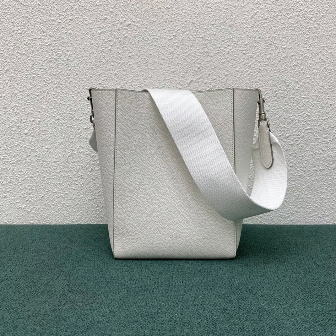 Top Quality Fake Celine Sangle Small Bucket Bag In White Calfskin angle 5