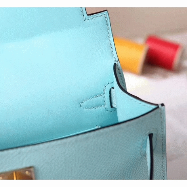 Blue Zephyr Epsom Copy Designer Hermes Kelly 20cm Handbag angle 2