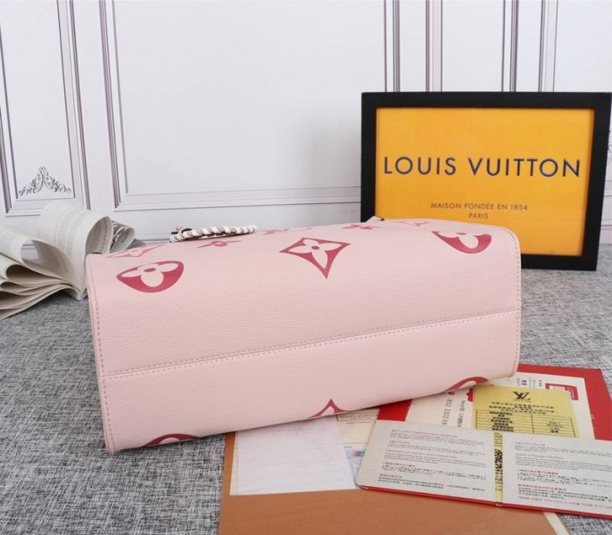 Louis Vuitton Monogram Empreinte Leather Onthego MM Bag In Pink angle 5