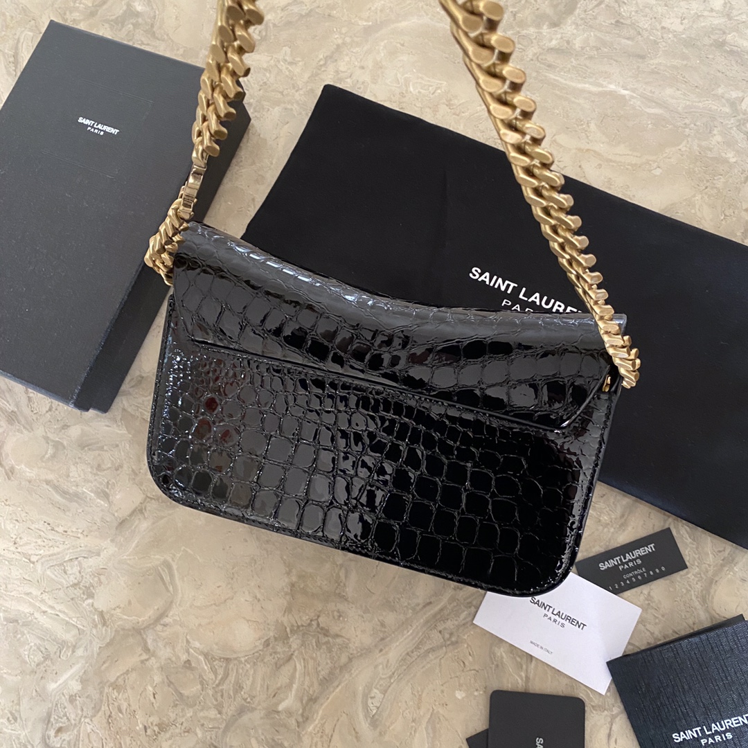 ELISE SHOULDER BAG IN ALLIGATOR-EMBOSSED PATENT LEATHER angle 2