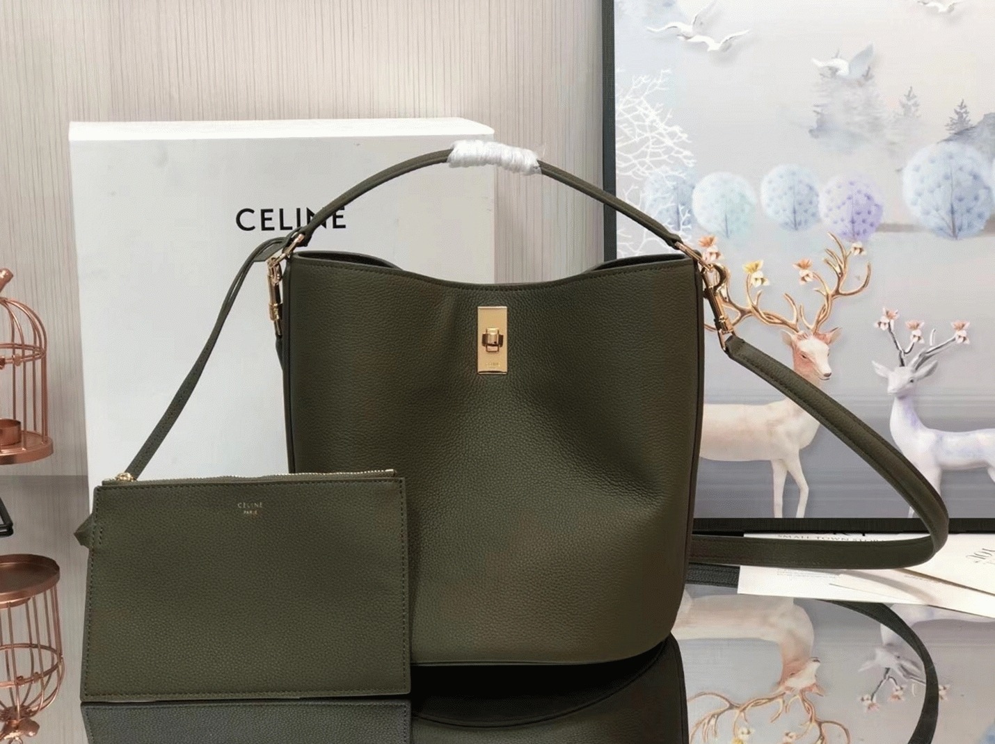 Top Quality Replica Celine Bucket 16 Bag In Dark Olive angle 5