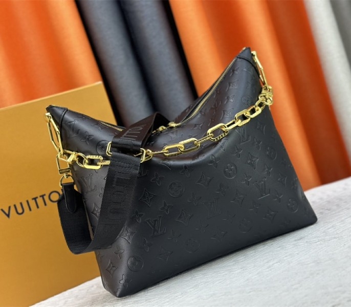 Louis Vuitton Monogram Empreinte Coussin MM Hobo In Black angle 2
