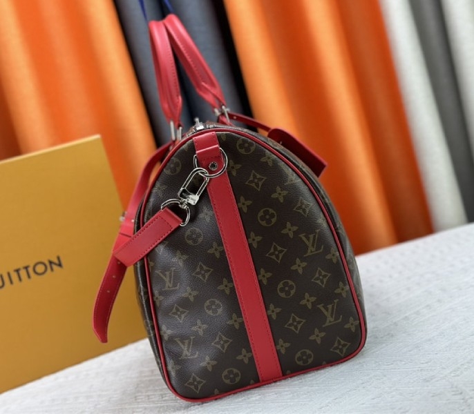 Louis Vuitton Monogram Macassar Canvas Keepall Bandouliere 50 In Sari Red angle 4