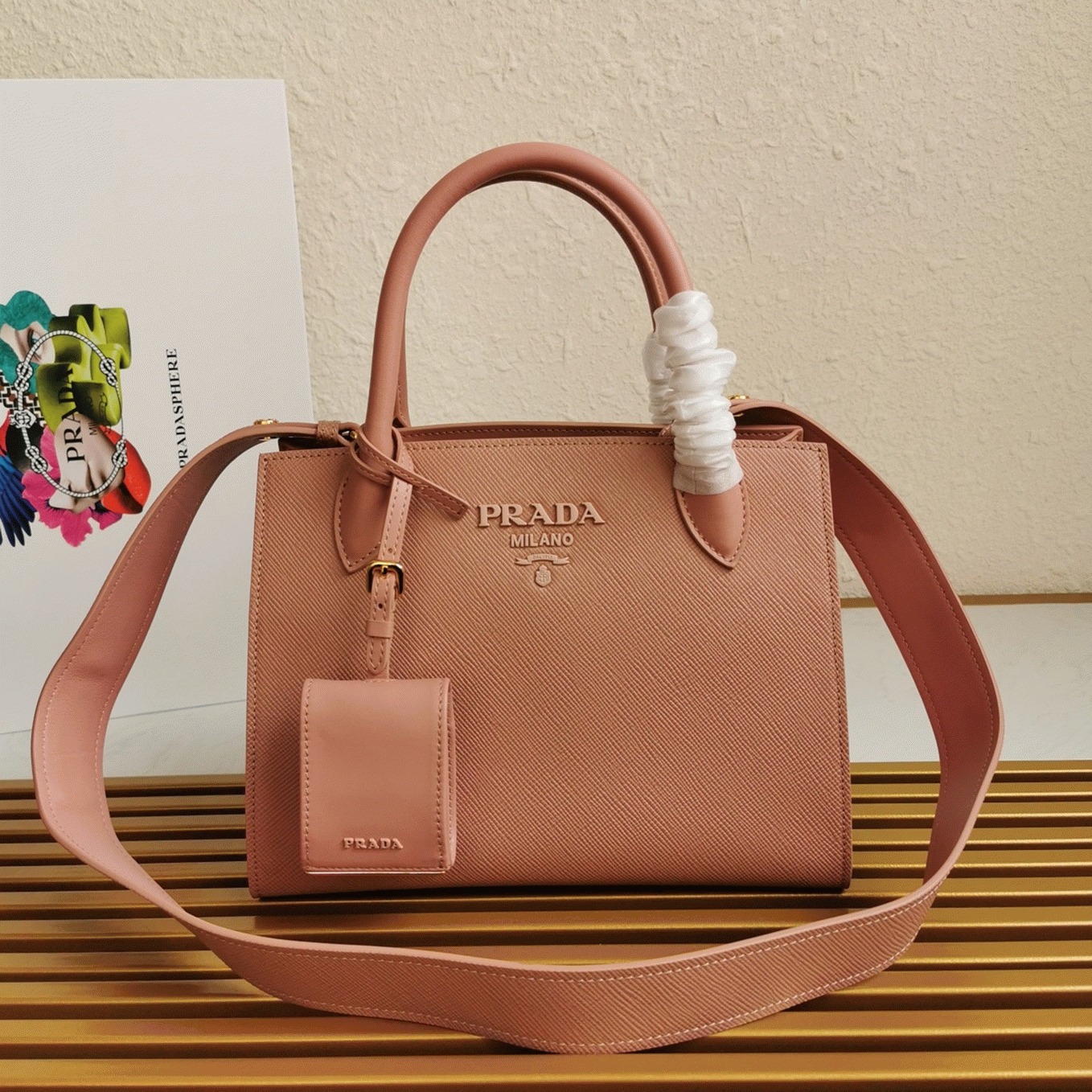 Pink Prada Monochrome Mini Bag Fake Version angle 2