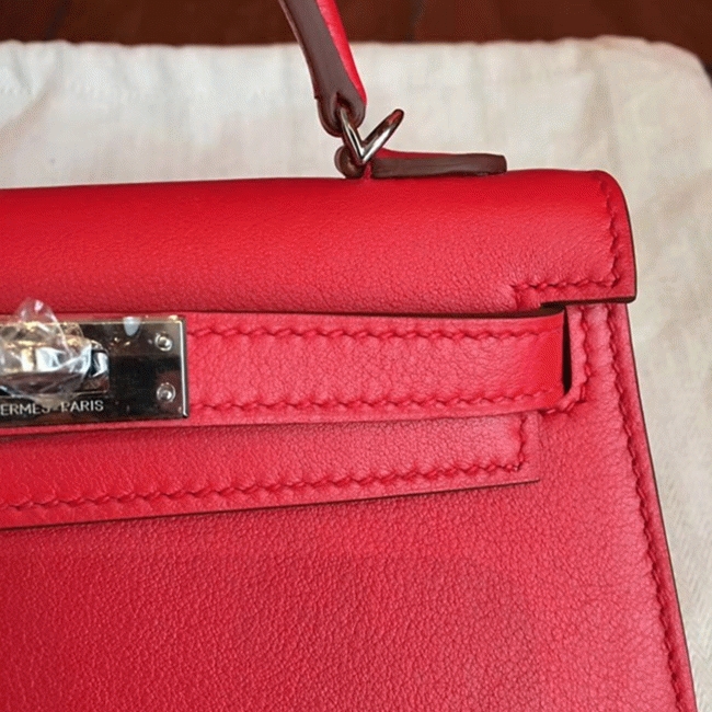 Red Swift Replica Hermes Kelly 20cm Classic Handbag angle 3