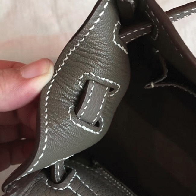 Etoupe Clemence Fake Hermes Kelly 25cm Stylish Handbag angle 5