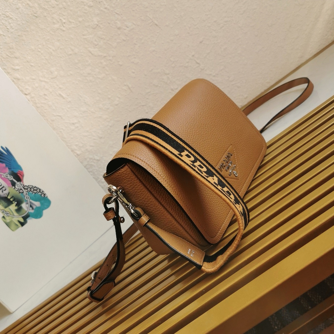 Prada Flap Shoulder Bag Fake in Brown angle 4