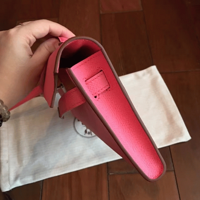 Rose Lipstick Epsom Imitation Hermes Kelly Cut Clutch Stylish Bag angle 4