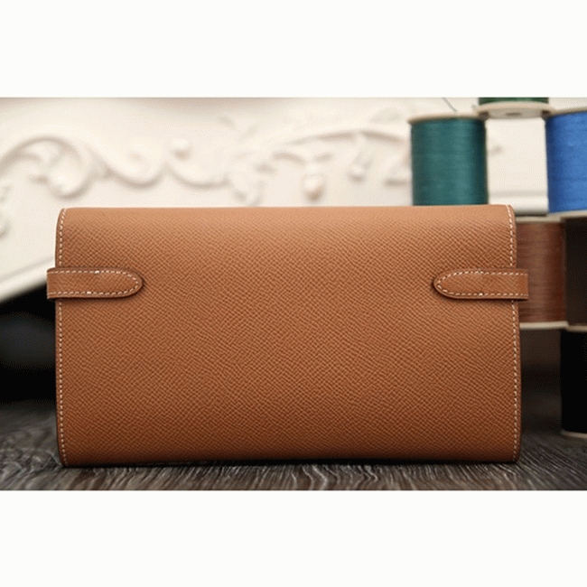Brown fake designer Hermes Kelly Longue wallet angle 5