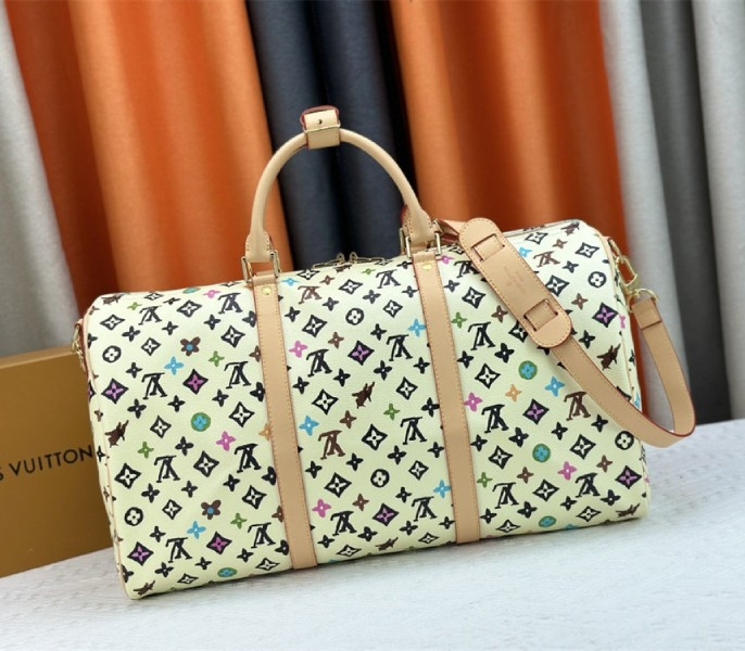 Louis Vuitton Monogram Craggy Keepall Travel 50 Bag In Vanilla angle 3
