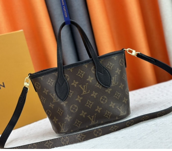 Louis Vuitton Neverfull Bandouliere Inside Out BB Tote In Monogram Canvas And Black Leather angle 3
