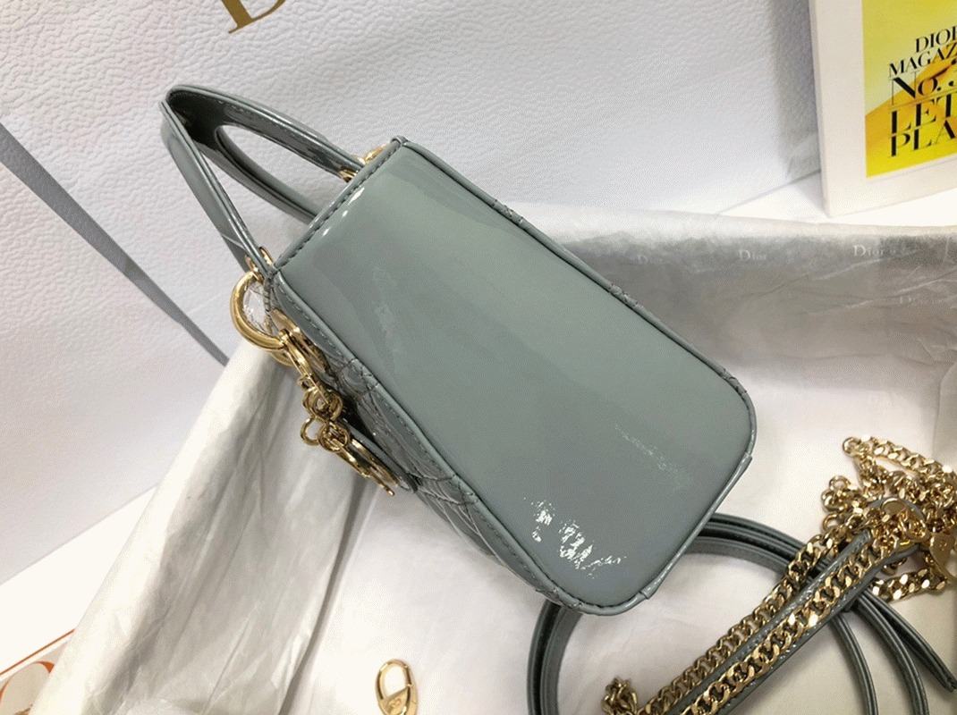 Dior Lady Dior Mini Chain Bag Replica with Chain in Grey angle 3