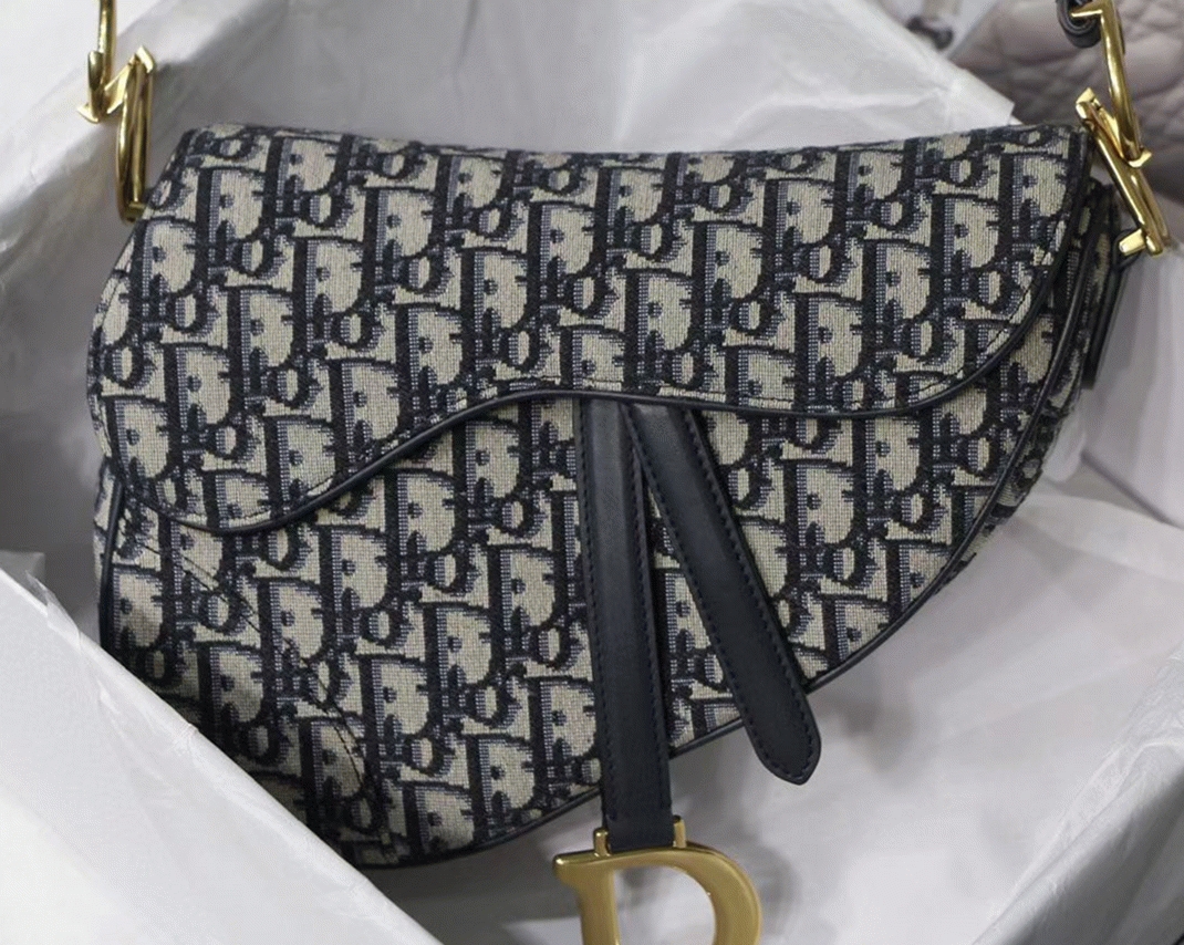 Dior Saddle Bag Knockoff in Blue Dior Oblique Jacquard angle 2