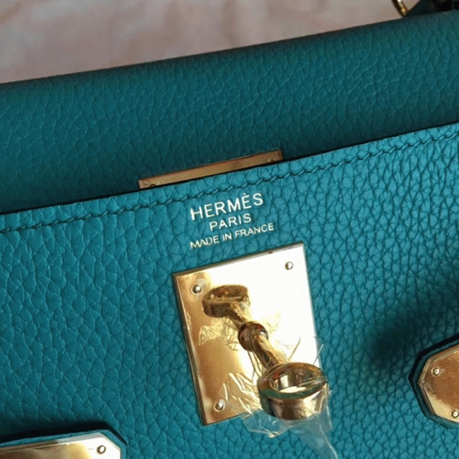 Blue Paon Clemence Fake Hermes Kelly Retourne 32cm Handbag angle 5