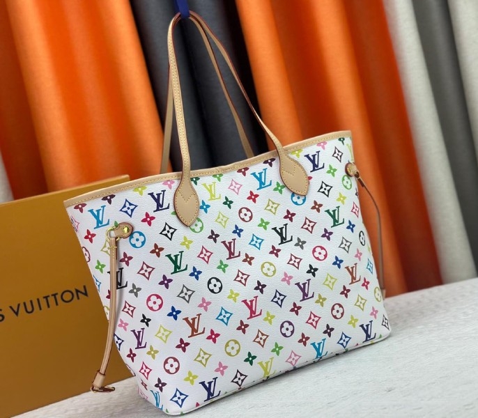 LV X TM Multicolored Neverfull MM In White angle 3