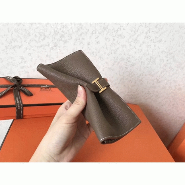 Taupe Clemence Fake Luxury Hermes Bearn Wallet angle 4