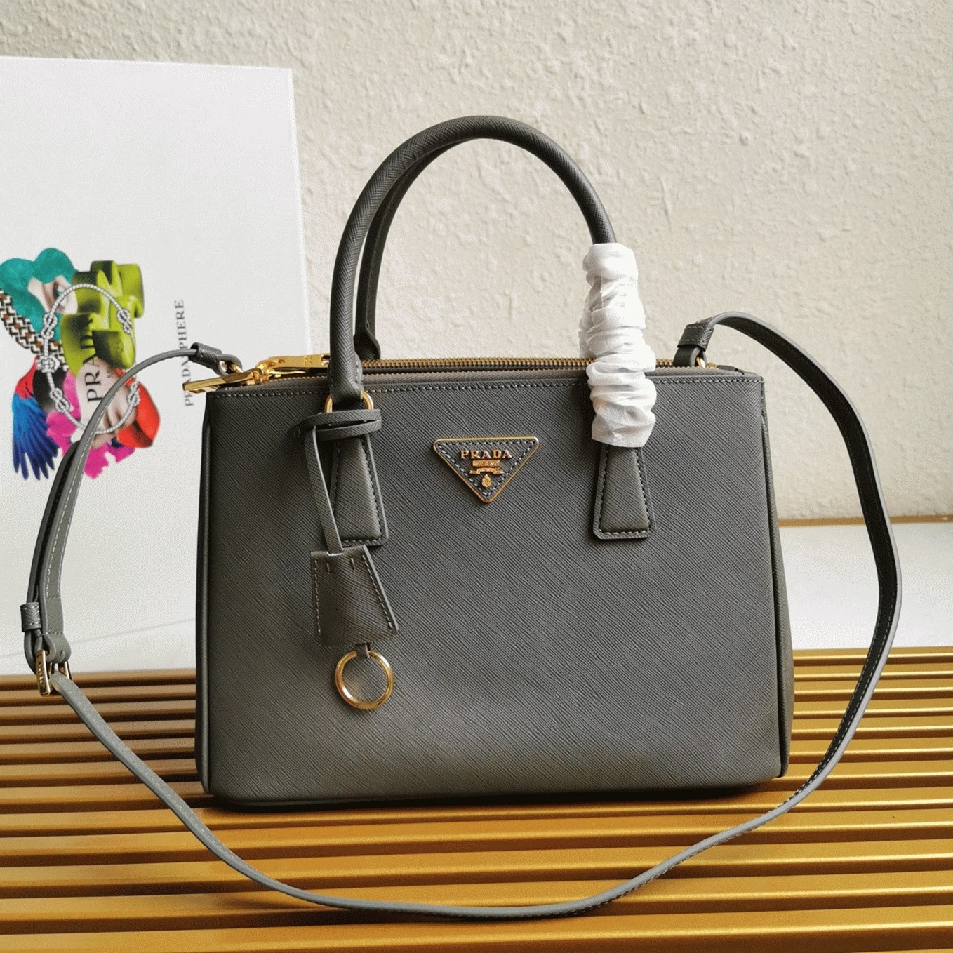 Grey Prada Galleria Medium Bag Replica angle 4