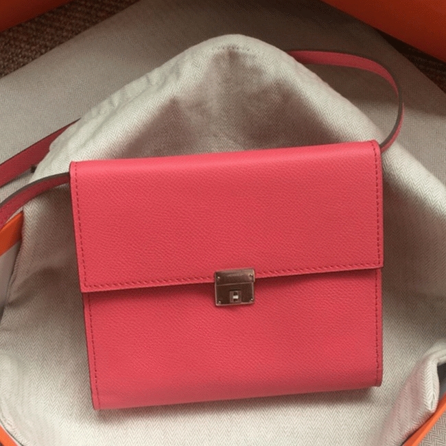 Rose lipstick AAA fake Hermes Clic wallet with strap