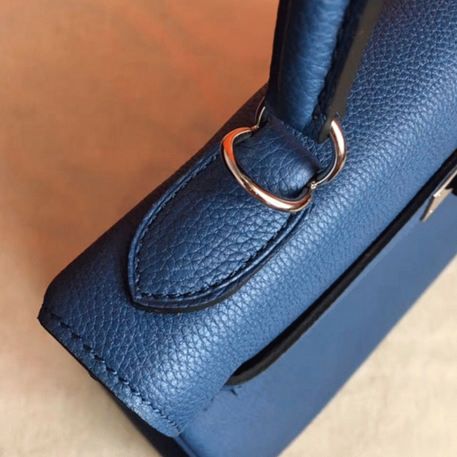 Blue Agate Clemence Fake Hermes Kelly Retourne 28cm Tote angle 3